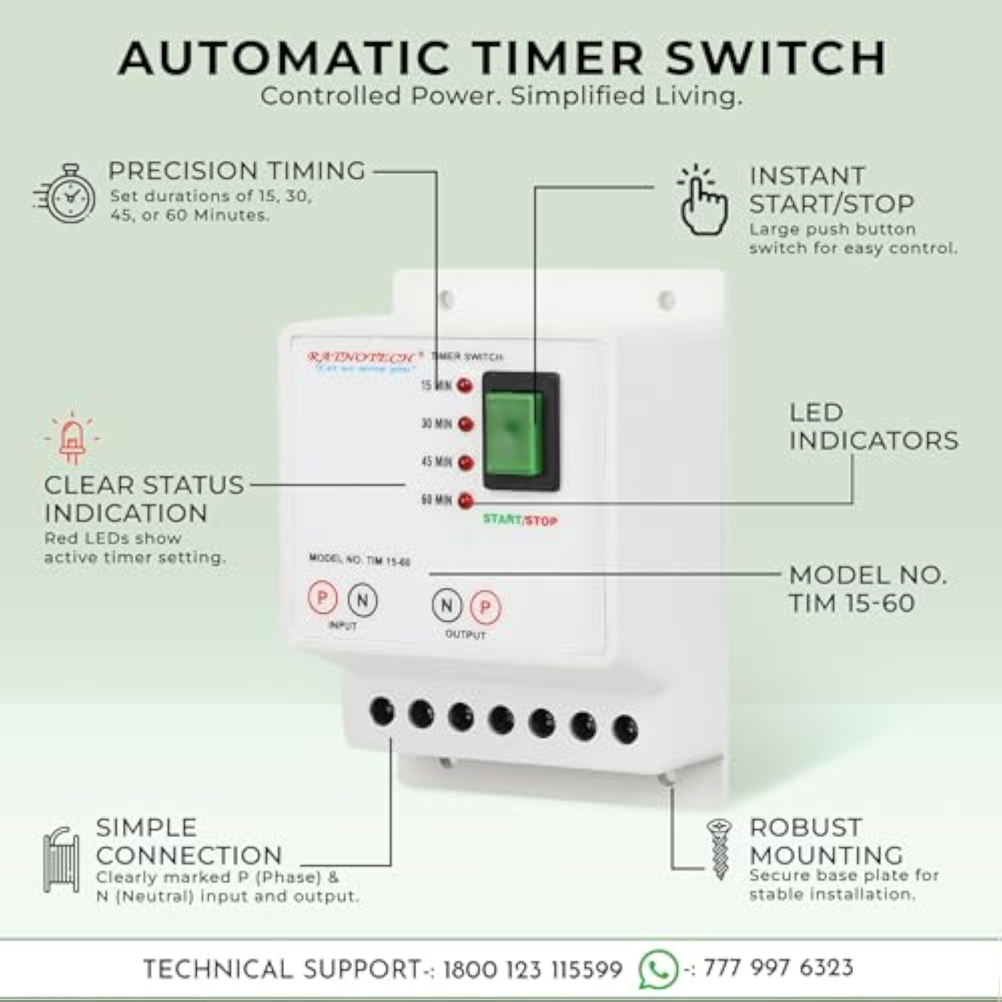 Automatic Cut-Off Timer Switch for Geyser & Water Pump